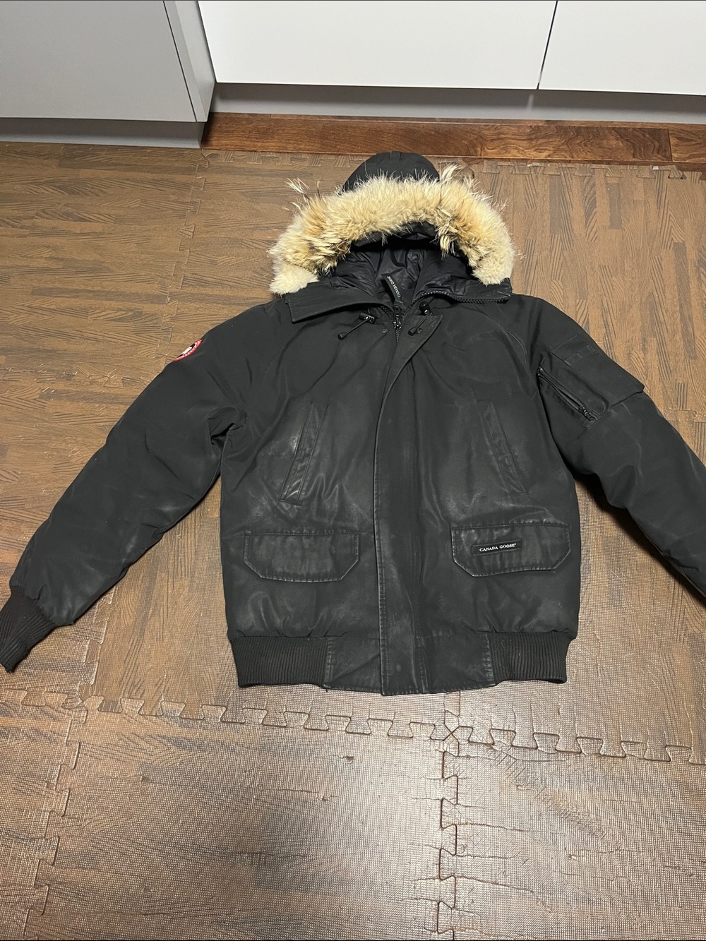 Canada Goose Black Bomber Jacket with Fur-Trim Hood